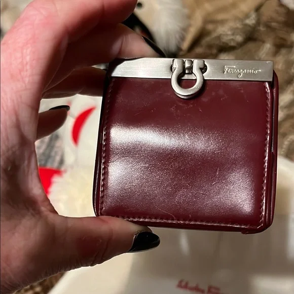 Salvatore Ferragamo Red Leather Coin Purse/ Pouch Silver Hardware Vintage - Picture 2 of 16